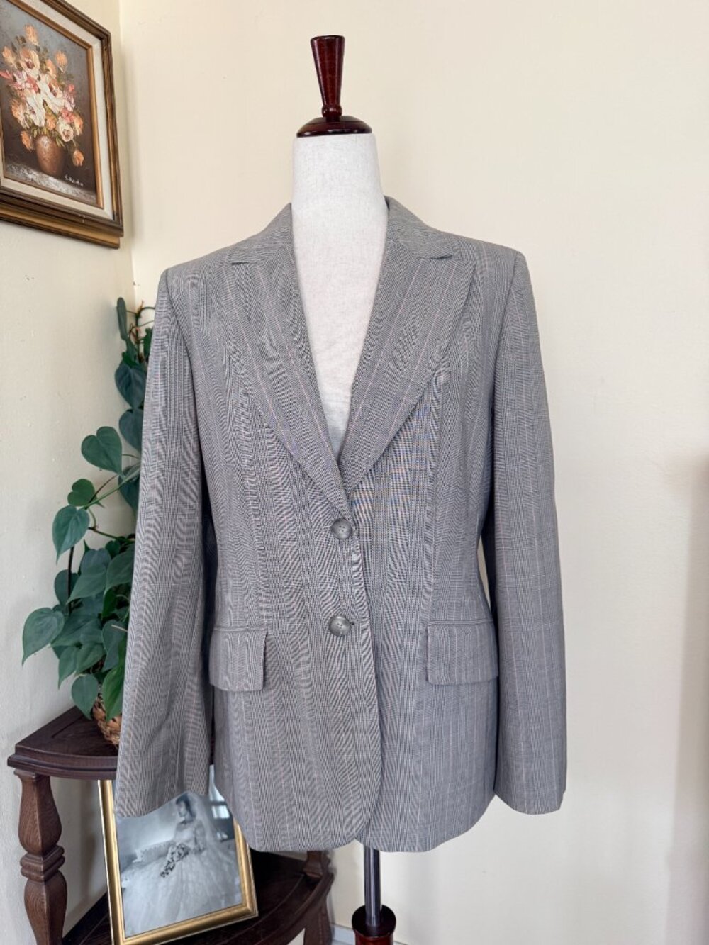 Ann Taylor Loft Gray Glen Plaid Blazer sz 8 Wool Blend